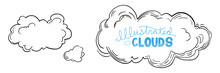 Clouds In Sky Vector Drawing, Illustration Of Puffy White Cloud Doodles, Speech Clouds Or Thought Bubble Concept, Cute Hand Drawn Vector Sketch