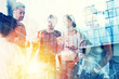 © alphaspirit - Background concept with business people silhouette at work. Double exposure and light effects
