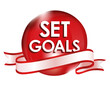 Set Goals in red sphere and ribbon illustration