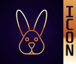 Gold line Animal cruelty free with rabbit icon isolated Gold line background. Vector