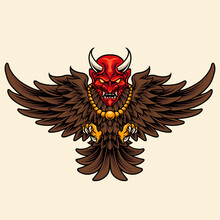 Bird With Japanese Demon Mask