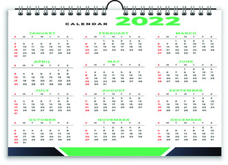 Geometric style professional 2022 calendar green design template