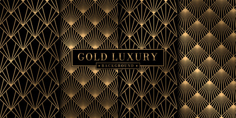 Abstract geometric pattern with gold luxury Art Deco pattern combination set. Brochure cover template vintage wallpaper collection