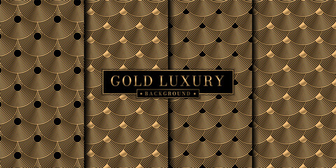 Abstract geometric pattern with gold luxury Art Deco pattern combination set. Brochure cover template vintage wallpaper golden circle collection