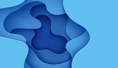 Wall Mural - abstract background in paper cut style. 3d wallpaper with cut out deep waves modern cover. blue colo
