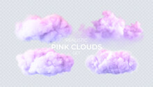 Pink, Blue, Purple Clouds Isolated On A Transparent Background. 3D Realistic Set Of Clouds. Real Transparent Effect. Vector Illustration