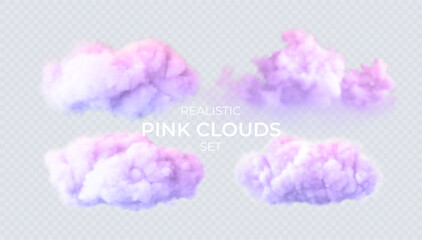 Wall Mural - pink, blue, purple clouds isolated on a transparent background. 3d realistic set of clouds. real tra
