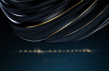awards ceremony luxurious black wavy background with golden text. black silk luxury background. vect