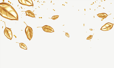 Wall Mural - Golden leaves isolated on a white background. Autumn background with falling golden leaves. Vector illustration