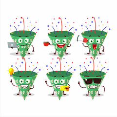 Canvas Print - Dark green party popper with confetti cartoon character with various types of business emoticons