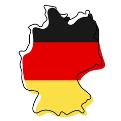 Wall Mural - Stylized outline map of Germany with national flag icon. Flag color map of Germany vector illustration.