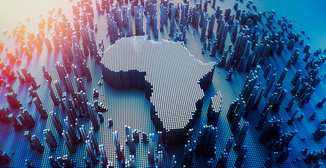 african map in a digital raster micro structure - 3d illustration