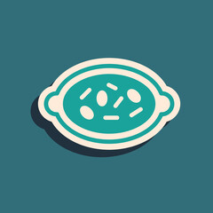 Sticker - Green Kheer in a bowl icon isolated on green background. Traditional Indian food. Long shadow style. Vector