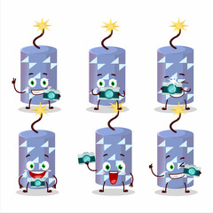 Sticker - Photographer profession emoticon with light blue firecracker cartoon character