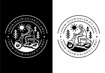 Wall Mural - Black and white color of man riding scooter line art