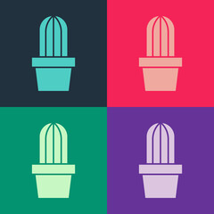 Pop art Cactus and succulent in pot icon isolated on color background. Plant growing in a pot. Potted plant sign. Vector