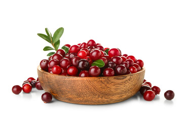 Wall Mural - Bowl of ripe cranberries on white background