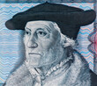 Cartographer Sebastian Munster, Portrait from West Germany Banknotes. Cartographer Sebastian Munster by painter Christoph Amberger.