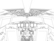 © German Ovchinnikov - The contour of the aircraft cockpit from the inside from black lines isolated on a white background. Vector illustration