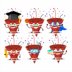 Wall Mural - School student of red party popper with confetti cartoon character with various expressions