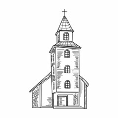 drawing, engraving, ink, line art, vector illustration architecture church religion concept sketch i