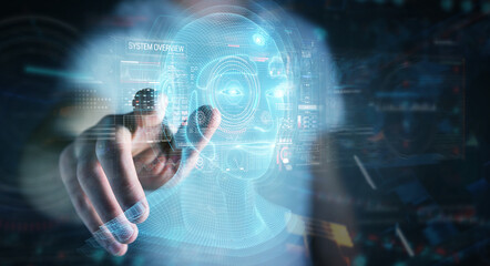 Aufkleber - Businessman using digital artificial intelligence head interface 3D rendering