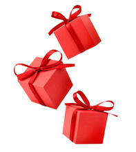 Three Red Gifts On Isolated White Background