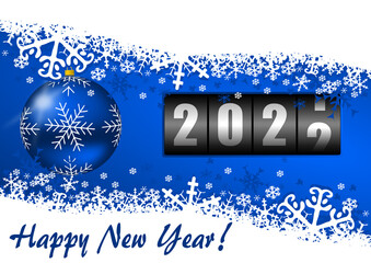 Aufkleber - New Year 2022 greeting card illustration with christmas ball and counter on blue background