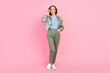 © deagreez - Full length photo of cheerful old woman wear glasses vintage clothes second-hand isolated on pink color background
