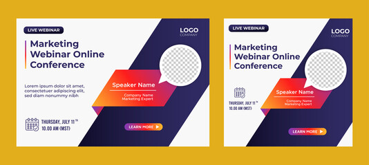 Poster - Marketing Strategies live webinar banner invitation and social media post template. Business webinar invitation design