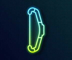 Poster - Glowing neon line Medieval bow icon isolated on black background. Medieval weapon. Vector