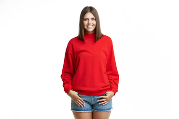 Canvas Print - Young woman in red blouse isolated