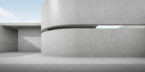 Fototapete - 3d rendering of empty concrete room with light and shadow on the curve wall.