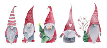Watercolor Christmas Gnomes Nordic Illustration Banner Design Cute Gnome For Christmas And New Year