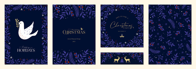 Wall Mural - merry and bright corporate holiday cards. modern abstract creative universal artistic templates with