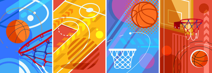 Wall Mural - collection of basketball posters. placard designs in flat style.