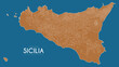 Topographic map of Sicilia, Italy. Vector detailed elevation map of island. Geographic elegant landscape outline poster.