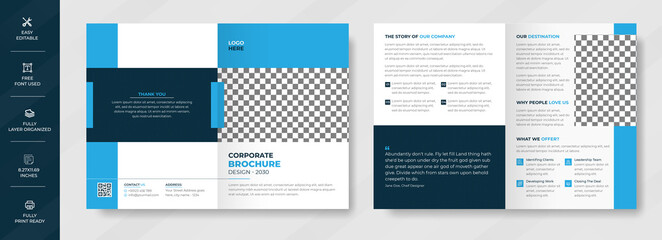 Naklejka na meble Modern corporate bi-fold business brochure design vector in A4 size. Creative Standard pamphlet, booklet design template.