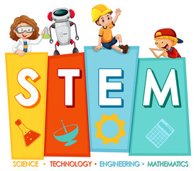 Canvas Print - STEM education logo with children cartoon character