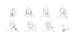 © Irina Strelnikova - Beauty girl take care of her face and doing mesotherapy procedure at home. Instruction how to use derma roller with microneedles. Flat line vector illustration and icons set.