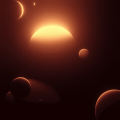 Wall Mural - abstract planets glowing in the dark