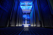 Modern interior of mainframe with blue neon
