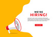We are hiring banner with megaphone flat illustration