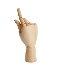 Wall Mural - Wooden hand model on white background. Mannequin part