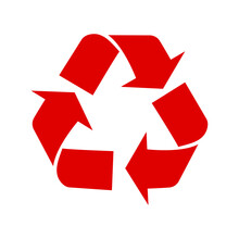 Red Recycling Sign On A White Background. The Universal Recycling Symbol.