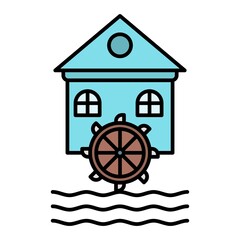 Poster - Vector Water Mill Filled Outline Icon Design