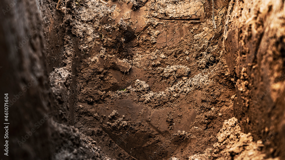Texture layers of earth. Cross section of brown underground soil layers ...
