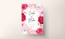Romantic Hand Drawn Maroon Floral Wedding Invitation Card