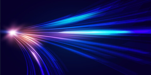 Wall Mural - modern abstract high-speed movement. dynamic motion light trails on dark blue background. futuristic