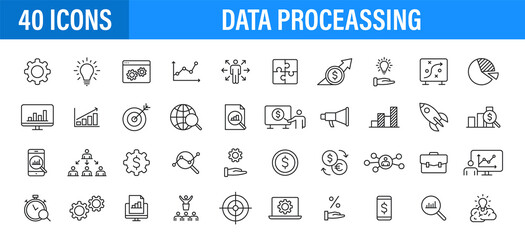 Wall Mural - set of 24 data proceassing web icons in line style. graphic, analytics, statistic, network, diagrams